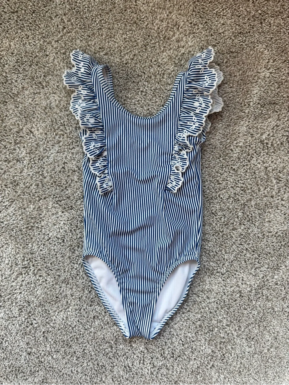 GIrls Gymboree Blue and White Striped Ruffle-Shoulder One-Piece Swimsuit Size 4T